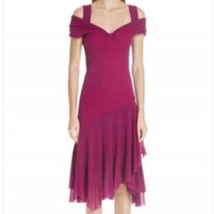 Fuzzi Off Shoulder Magenta Dress